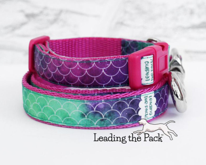 Green-pink scales 15mm dog collars & leads