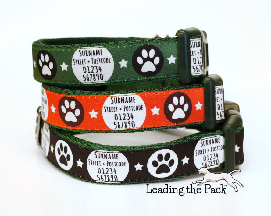 Personalised contact paws 20/25mm dog collars & leads