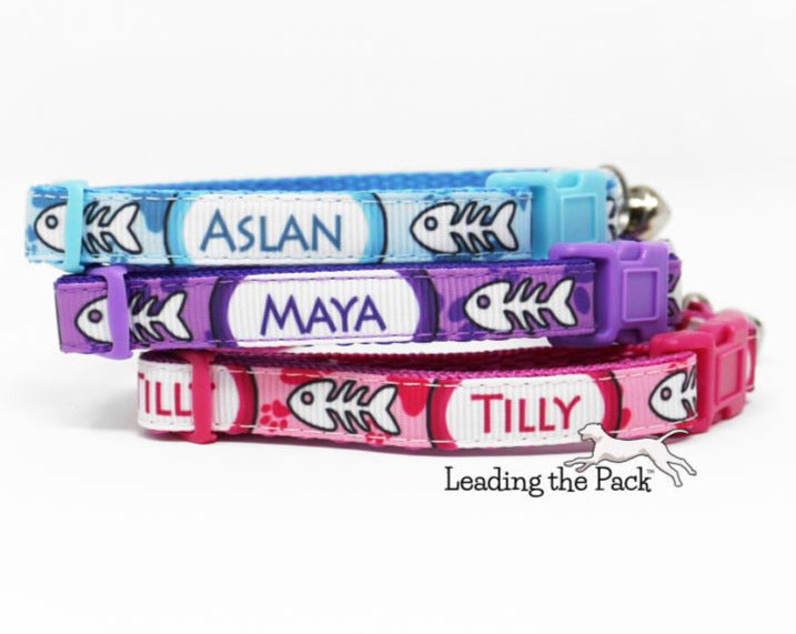 Personalised fish bones cat collars