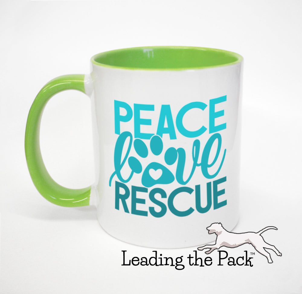 Peace love rescue mug