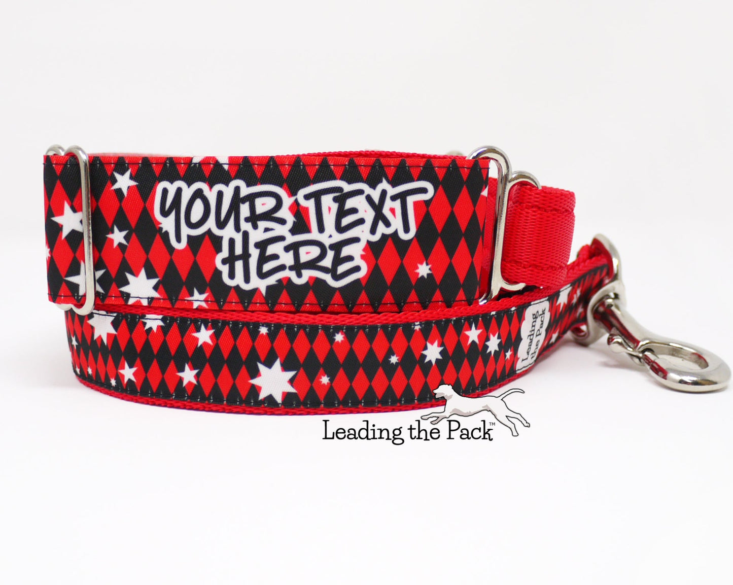 Personalised harlequin 40mm dog collars & leads