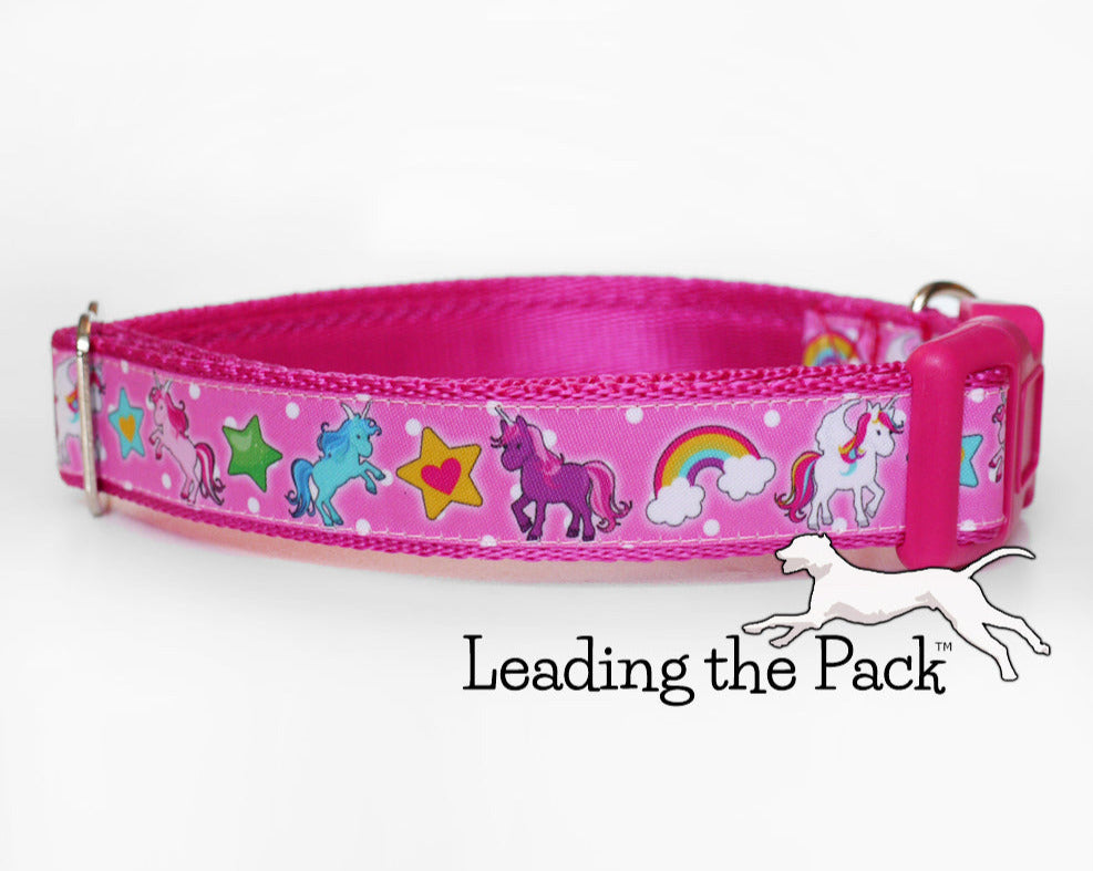 Pink unicorns 20/25mm dog collars & leads