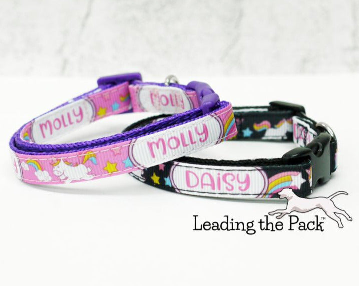 Personalised unicorn name 10mm collars and leads