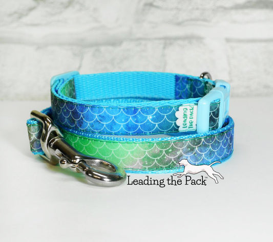 Green-blue scales 15mm dog collars & leads