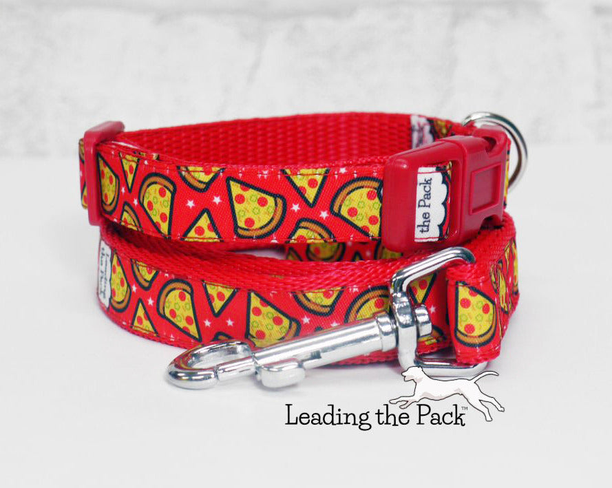 Red pizza 15mm dog collars & leads