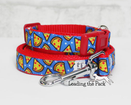 Blue pizza 15mm dog collars & leads