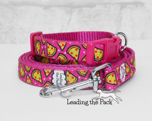 Pink pizza 15mm dog collars & leads