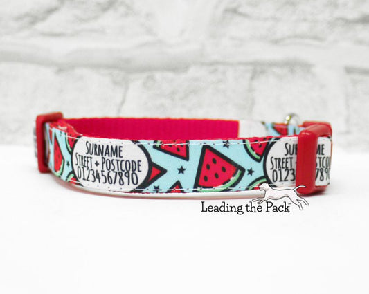 Personalised contact watermelon 15mm dog collars & leads