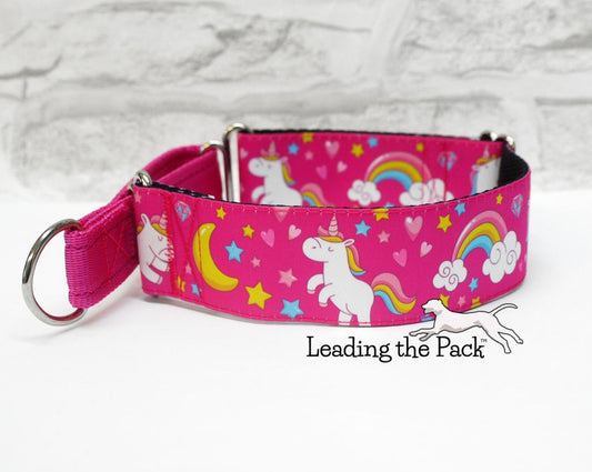 Pink unicorns 40mm dog collars & leads