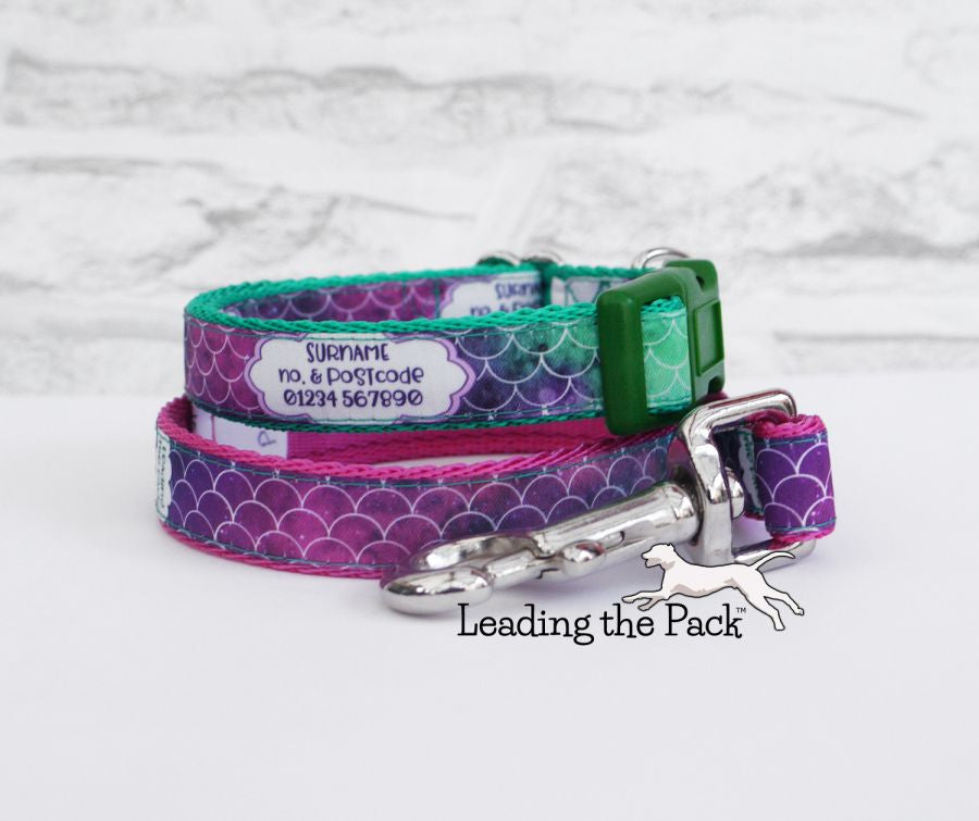 Personalised contact green-pink scales 20/25mm dog collars & leads