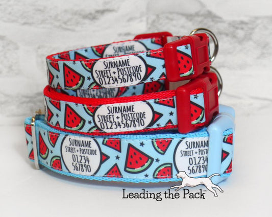 Personalised contact watermelon 20/25mm dog collars & leads