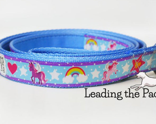 Blue unicorns 20/25mm dog collars & leads