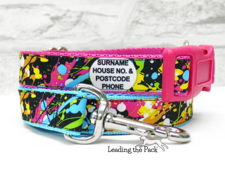 Personalised contact paint splatter 20/25mm dog collars & leads