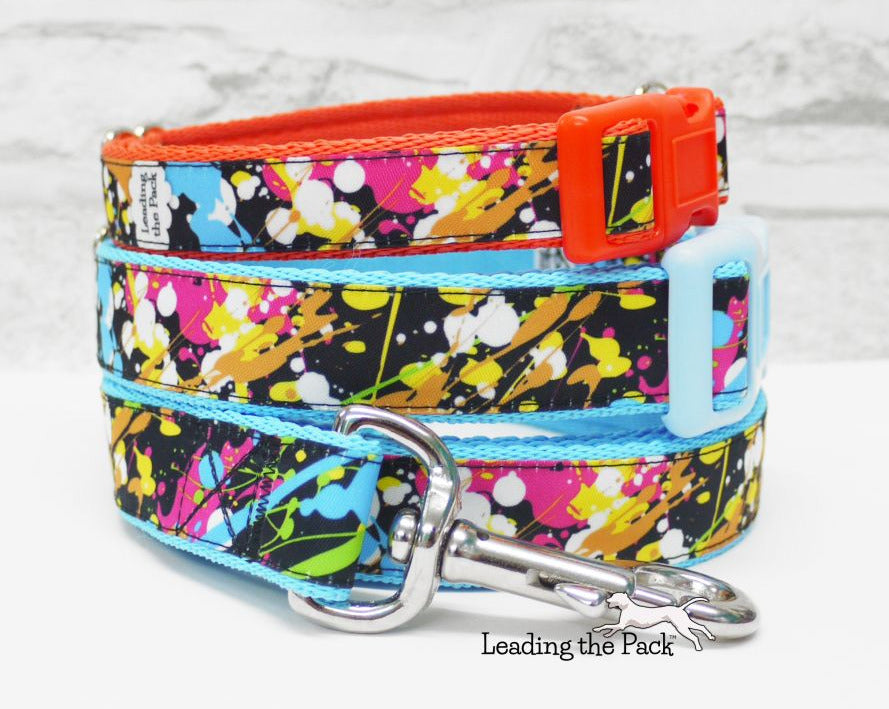 Paint splatter 20/25mm dog collars & leads