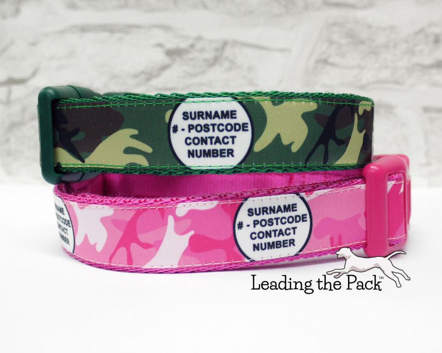 Personalised contact camouflage 20/25mm dog collars & leads