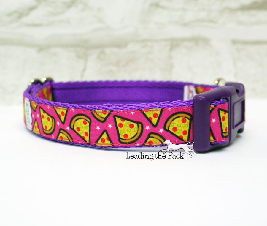 Pink pizza 20/25mm dog collars & leads