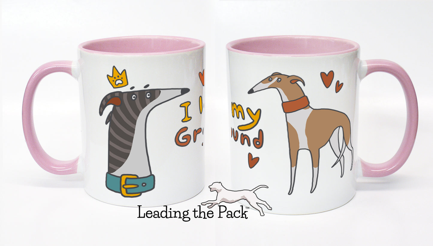 I love my greyhound cartoon mug