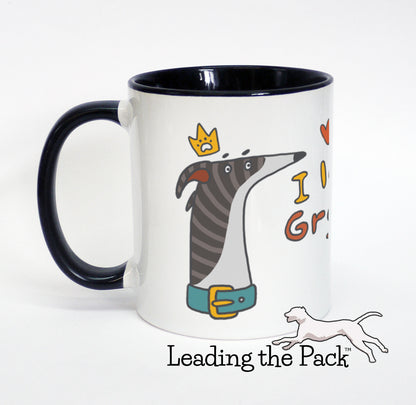 I love my greyhound cartoon mug