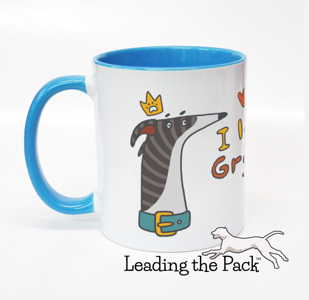 I love my greyhound cartoon mug