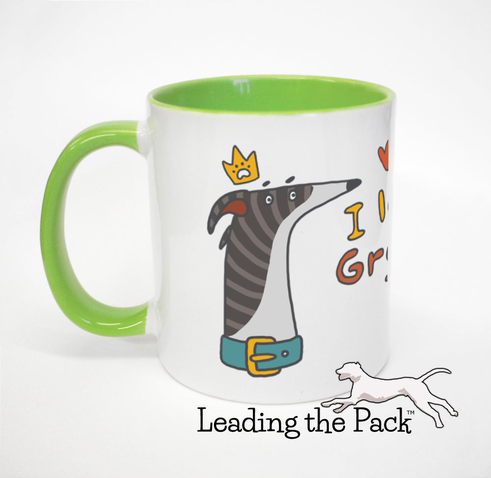 I love my greyhound cartoon mug