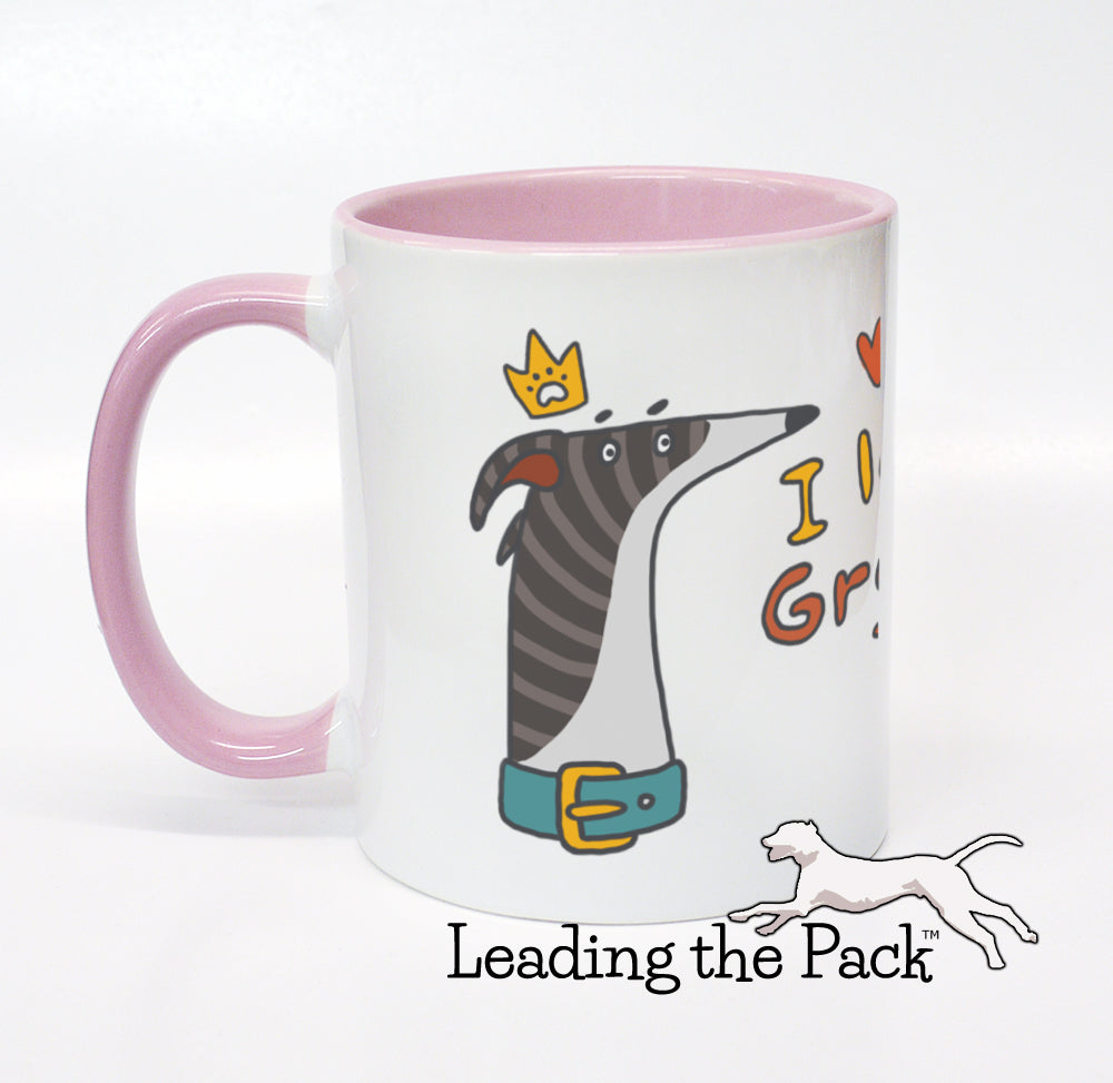 I love my greyhound cartoon mug