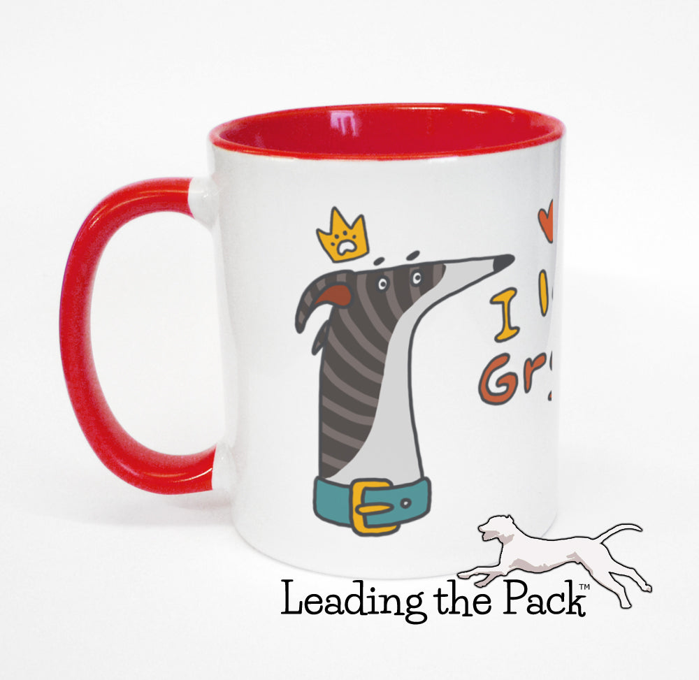 I love my greyhound cartoon mug