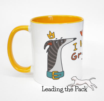 I love my greyhound cartoon mug