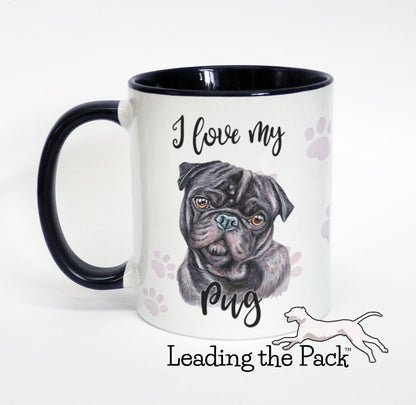 I love my pug black mug