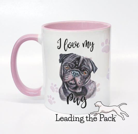 I love my pug black mug