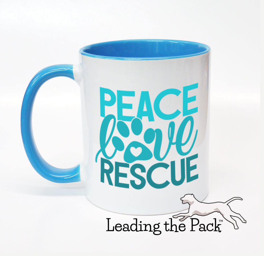 Peace love rescue mug