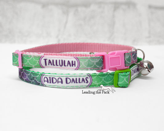 Personalised green-pink scales 10mm collars and leads